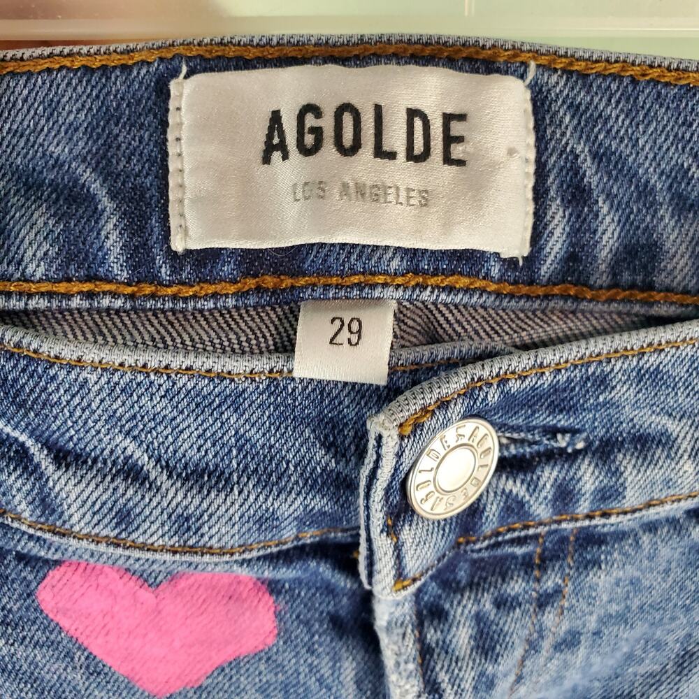 AGOLDE Women's Pink Heart Distressed Denim Jeans Size 29 - Picture 3 of 7